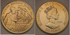 SAINT HELENA & ASCENSION 50 Pence 1986 - Napoleon's Death Anniv. - UNC - 777 *