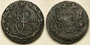 RUSSIA (Empire) 5 Kopeks 1781 EM - Copper - Catherine II. - VF+- 3671 *