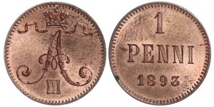 1 Penny Großfürstentum Finnland (1809 - 1917) Kupfer Alejandro III (1845 -1894)