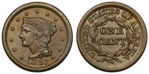 1847 Braided Hair Large Cent, scarce N-27, R4