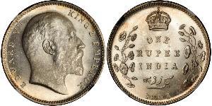 1 Рупія Британська Індія (1858-1947) Срібло Едвард VII (1841-1910)