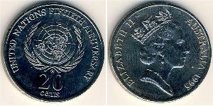 20 Cent 澳大利亚 镍/銅 伊丽莎白二世 (1926-2022)
