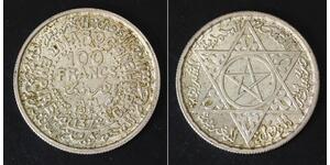 MOROCCO 100 Francs AH 1372 / AD 1953 (a) - Silver 0.720 - Mohammed V. - 1758
