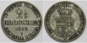 GERMANY 1858 B 2 1/2 GROSCHEN GERMAN STATES OLDENBURG PETER II WORLD COIN 