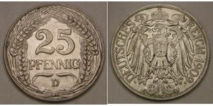 GERMANY (Empire) 25 Pfennig 1909 D - Nickel - Wilhelm II. - VF/XF - 645 *