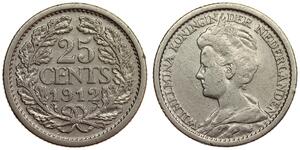 Netherlands - 25 Cents 1912 - Wilhelmina - Silver