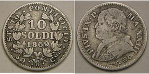 PAPAL STATES 10 Soldi 1869 / XXIII. R - Silver 0.835 - Pius IX. - VF - 2818 *