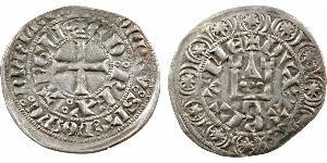 Aquitaine (duché d'), Édouard III, gros au châtel crénelé et au portail (collection Elias n° 119) A/+ ED': REX: ANGLIE. Croix intérieure, légende extérieure : BNDICTV: SIT: NOME: DNI: NRI: D. R/+ ...
