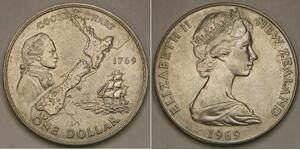 NEW ZEALAND 1 Dollar 1969 - Copper-Nickel - Cook's Voyage - XF/aUNC - 760 *