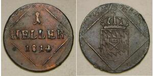 BAVARIA (Germany) 1 Heller 1814 - Copper - Maximilian I. Joseph - VF/XF -4154*