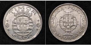 1958, Timor (Portuguese Colony). Beautiful Silver 6 Escudos Coin. UNC!
Mint Year: 1958.
 References: KM-15. 
Denomination: 6 Escudos
Condition: A beautiful UNCirculated coin with strong mint lust ...