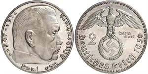 2 Reichsmark Alemania nazi (1933-1945) Plata Paul von Hindenburg