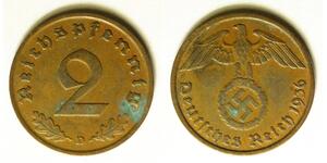 GERMANY (Third Reich) 2 Reichspfennig 1936 D - Bronze - VF - 3523