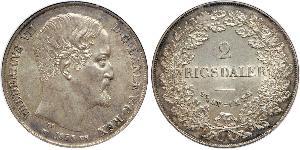 2 Rigisdaler Дания Серебро Фредерик VII король Дании (1808-1863)