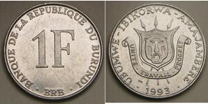 BURUNDI 1 Franc 1993 PM - Aluminum - XF/aUNC - 1811 *