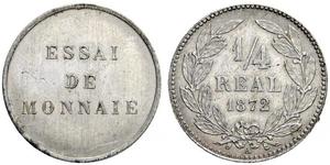 1872,HONDURAS. Republik. 1/4 Real 1872, Paris. Probe in Aluminium. 1.01 g. Mazerolle 2232. KM E1. Vorzüglich / Extremely fine. (~€ 45/USD 50)
