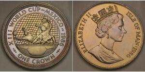ISLE OF MAN 1 Crown 1986 PM - World Cup Soccer 86 / Close Range - XF/aUNC - 669*