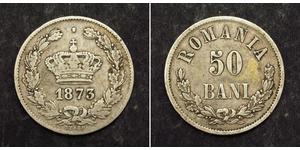  
  1873, Kingdom of Romania, Carol I. Nice Silver 50 Bani Coin. VF  Condition: VF Mint Year: 1873 Reference: KM-23. Denomination: 50 Bani  Mint Place: Bucharest (B) Material: Silver (.900) Diame ...
