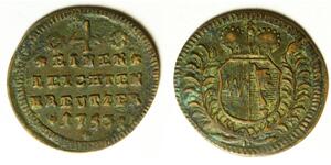 WURZBURG 1/4 Kreuzer 1753 - Copper - Karl Philipp - VF- - 1101