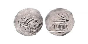 Bamberg, Bistum. Eberhard I. 1007-1040. Pfennig. 0,57 g. Kopf nach rechts / Kirche mit spitzem Giebel und zwei Torbögen. Krug 5, Dannenberg 1653. Prägeschwäche, fast sehr schön