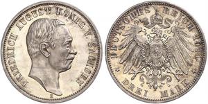 Sachsen. Friedrich August III. 1904-1918. 3 Mark 1911 E. Jaeger 135. Winziger Kratzer, leicht berieben, Polierte Platte