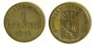 HESSE DARMSTADT (German State) 1 Pfennig 1866 - Copper - Ludwig III. - XF - 1712
