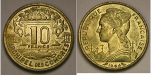 COMORES 10 Francs 1964 - Aluminum-Bronze -  XF/aUNC - 948 *