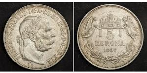  
 
   1907, Kingdom of Hungary, Emperor Franz Josef. Large Silver 5 Korona Coin. aXF!   Mint year: 1907 Reference: KM-488.  Denomination: 5 Korona  Mint place: Kremnitz (KB)  Condition: Numerous ...