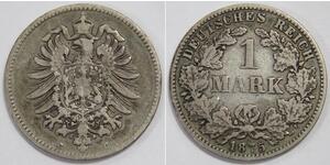 GERMANY 1 MARK 1875 C GERMAN IMPERIAL EAGLE EMPEROR WILHELM I WORLD COIN 