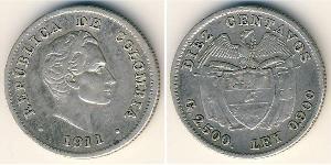 10 Centavo Republik Kolumbien  (1886 - ) Silber 