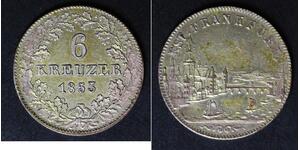 FRANKFURT AM MAIN (German City) 6 Kreuzer 1853 - Silver 0.333 - VF - 1110