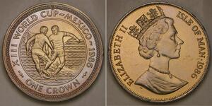 ISLE OF MAN 1 Crown 1986 PM -Cu-Ni- World Cup Soccer 86 / Players - aUNC - 668 *