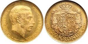 20 Krone Dinamarca Oro Cristián X de Dinamarca (1870 - 1947)