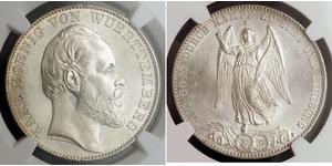  
  1871, Wurttemberg (Kingdom), Charles I. Silver Victory Thaler Coin. NGC MS-63!  Mint Year: 1871   Denomination: Thaler  Mintage: 114,000 pcs.   Mint Place: Stuttgart (Germany)  Engraver: Chri ...