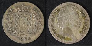 BAVARIA 3 Kreuzer (Groschen) 1834 - Silver 0.333 - Ludwig I. - VF - 390
