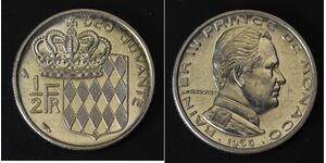 MONACO 1/2 Franc 1965 - Nickel - Rainier III. - XF/aUNC - 64