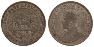 East Africa - 50 Cents  1922 - George V - Lion - Silver