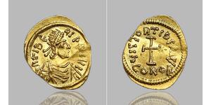 BYZANTINE. Tiberius II Constantine. AD 578-582. Gold Tremissis, Cross