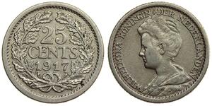 Netherlands - 25 Cents 1917 - Wilhelmina - Silver