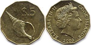 5 Dólar Islas Cook  Isabel II (1926-2022)