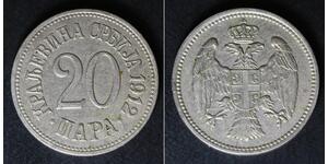 SERBIA 20 Para 1912 - Copper/Nickel - Milan I. - VF - 842