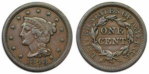 1848 Braided Hair Large Cent, rare N-32, R5