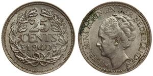 Netherlands - 25 Cents 1940 - Wilhelmina - Silver