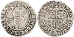 Irland. Heinrich VIII. 1509-1547. Groat o.J. Gekrönte Harfe zwischen H-K / Gekröntes Wappen auf Langkreuz. Seaby 4474. Fast sehr schön