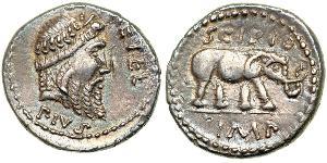  Q. Caecilius Metellus Pius Scipio, moneyer. AR Denarius minted in North Africa, 47-46 BC. Laureate head right of Jupiter. Reverse: African elephant walking right. Sear 1379; Caecilia 47; Cr. 459 ...