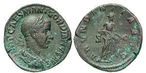 GORDIANO III PIO (238-244) Sesterzio. D/ Busto laureato, paludato e corazzato R/ L'Abundantia rovescia il contenuto della cornucopia. Coh. 1 RIC 274a Tredici 1 Ae g 21,14 BB