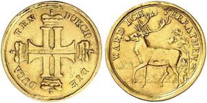 1750,DEUTSCHLAND. Hessen-Darmstadt, Landgrafschaft. Ludwig VIII. 1739-1768. Dukat o. J. (um 1750), Darmstadt. Sogenannter Hirschdukat. Stempel von Conrad Heinrich Küchler 3.34 g. Schütz 3130. Hof ...