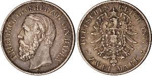 2 Mark Grand Duchy of Baden (1806-1918) Silver Frederick I, Grand Duke of Baden (1826 - 1907)