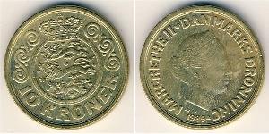 10 Krone Danimarca Alluminio/Bronzo Margherita II di Danimarca (1940-)