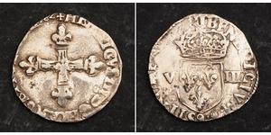  
  1582, Royal France, Henry III. Silver 1/8 Ecu Coin. (Cleaned VF) Rennes mint!  Mint Place: Rennes (9) Denomination: 1/8 Ecu    References: Ciani 1440. Dupl. 1134.   Condition: Cleaned/polishe ...